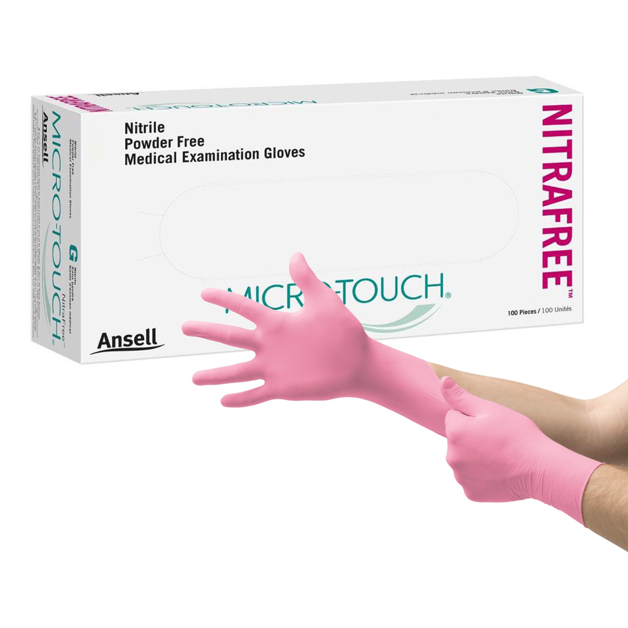 Gloves Exam Micro-Touch® NitraFree™ X-Large NonSterile Nitrile Standard Cuff Length Textured Fingertips Pink Chemo Tested (100/BX 10BX/CS) by Ansell Healthcare Products LLC  ID 6034514